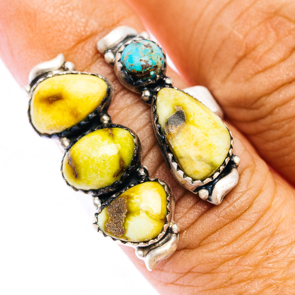 Southwestern Style Palomino Turquoise, White Water Turquoise Ring Size 7 Adjustable (.925 Sterling Silver)