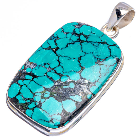 Rectangular turquoise pendant in silver setting with top loop bail and bezel