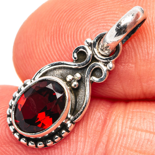 Garnet dainty pendant, 7/8 in, 925 sterling silver with oval red gemstone bezel