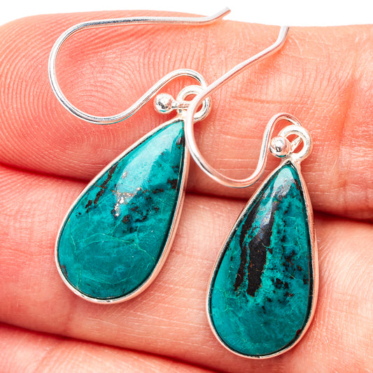 925 sterling silver teardrop dangle earrings with turquoise shattuckite stones
