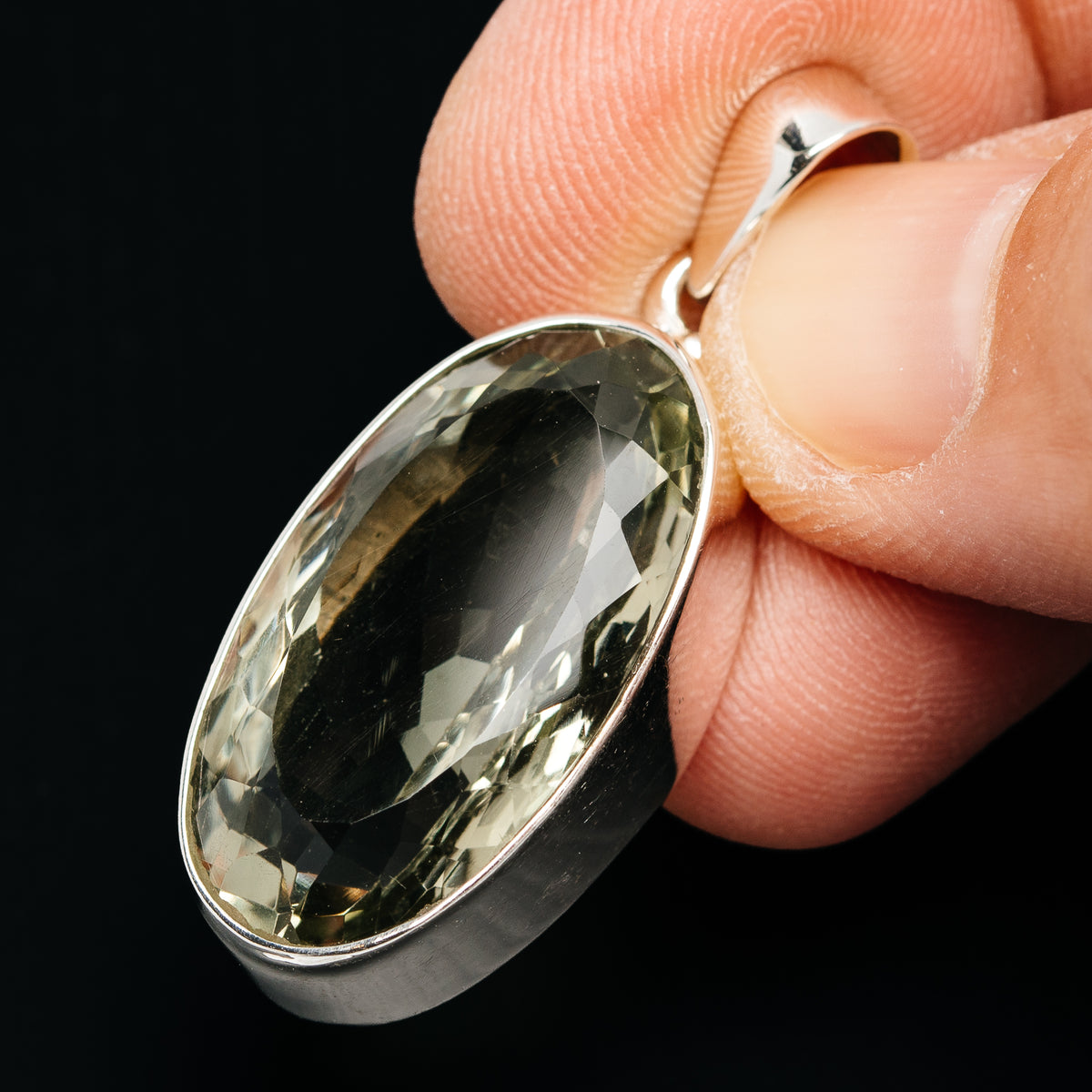 Premium 24ct Faceted Prasiolite Pendant 1 5/8" (.925 Sterling Silver)