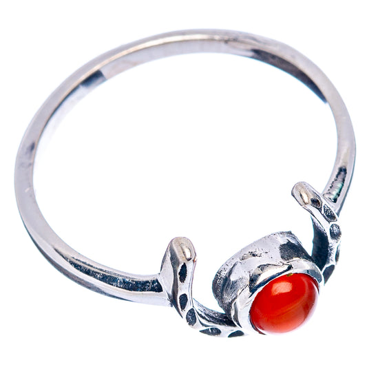 Sterling silver horseshoe ring with round red carnelian stone and ornate prongs