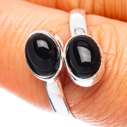 Black Onyx Dainty Ring Size 8 Adjustable (925 Sterling Silver) R5134