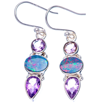 Rare Doublet Opal, Amethyst Earrings 1 1/2" (925 Sterling Silver) E1517