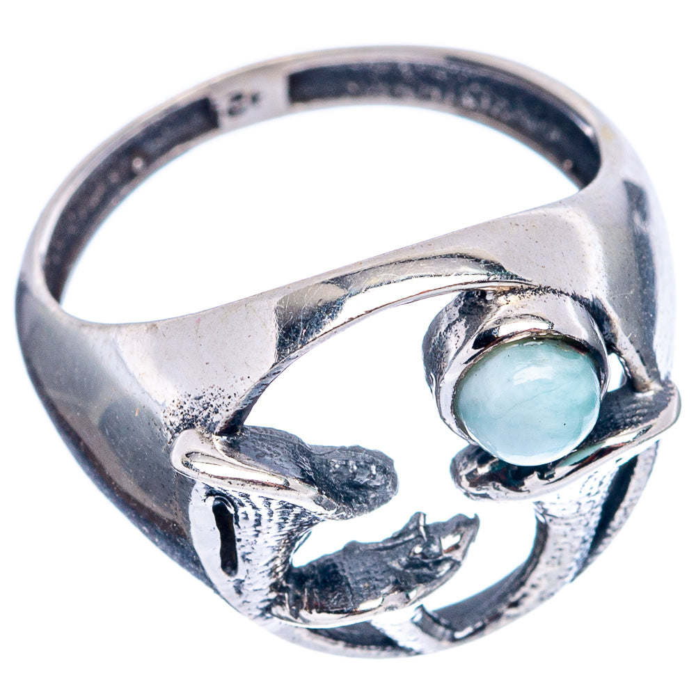 Sterling silver mushroom ring with oval light blue larimar cabochon and sculpted band