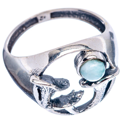Sterling silver mushroom ring with oval light blue larimar cabochon and sculpted band