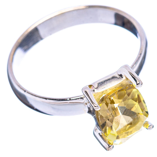 Sterling silver ring with faceted yellow lemon quartz stone, square setting and prongs