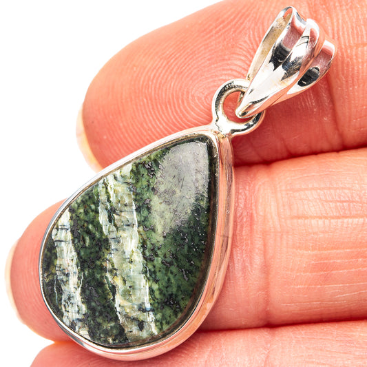 Teardrop green Swiss opal pendant in .925 sterling silver bezel