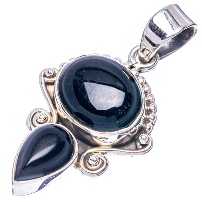 Sterling silver black onyx pendant with round cabochon, teardrop charm, and bail