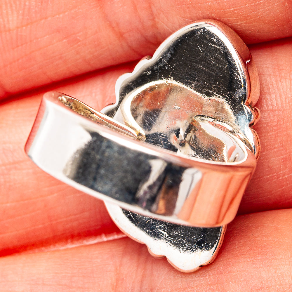 Southwestern Style Pink Dahlia Turquoise Ring Size 7 Adjustable (.925 Sterling Silver)