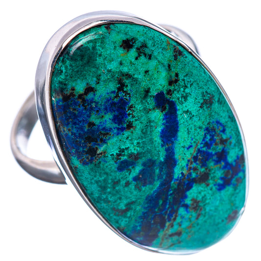 Turquoise-blue oval azurite ring in .925 sterling silver with wide band