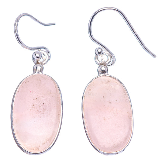 Pair of pink opal oval drop earrings, .925 sterling silver, fishhook backs