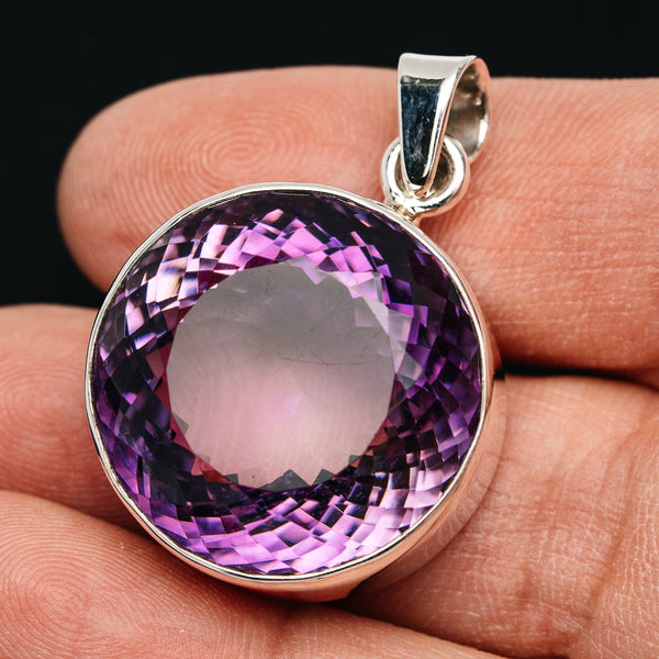 Premium 66.5ct Faceted Brazilian Amethyst Pendant 1 3/8" (.925 Sterling Silver)
