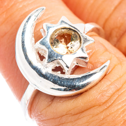 Citrine Sun Moon Dainty Ring Size 7.75 (.925 Sterling Silver)