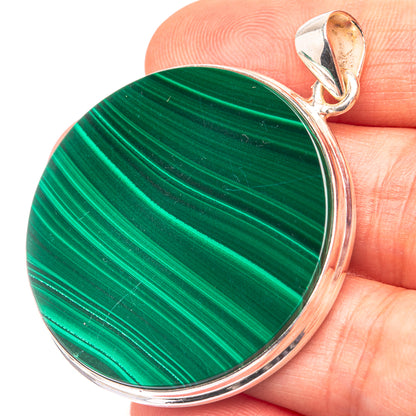 Malachite Coin 925 Sterling Silver Pendant 1 7/8" (925 Sterling Silver) PD38626
