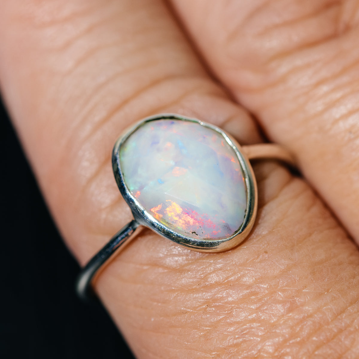 Ethiopian Opal Dainty Ring Size 10 (.925 Sterling Silver)