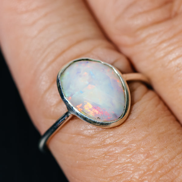 Ethiopian Opal Dainty Ring Size 10 (.925 Sterling Silver)