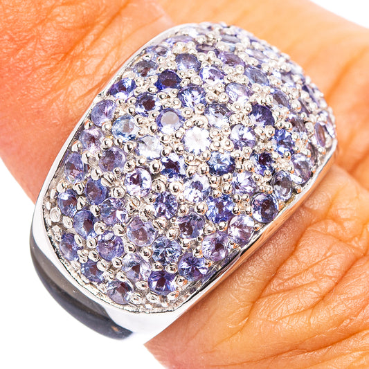 925 sterling silver tanzanite faceted gemstone ring with oval cluster top