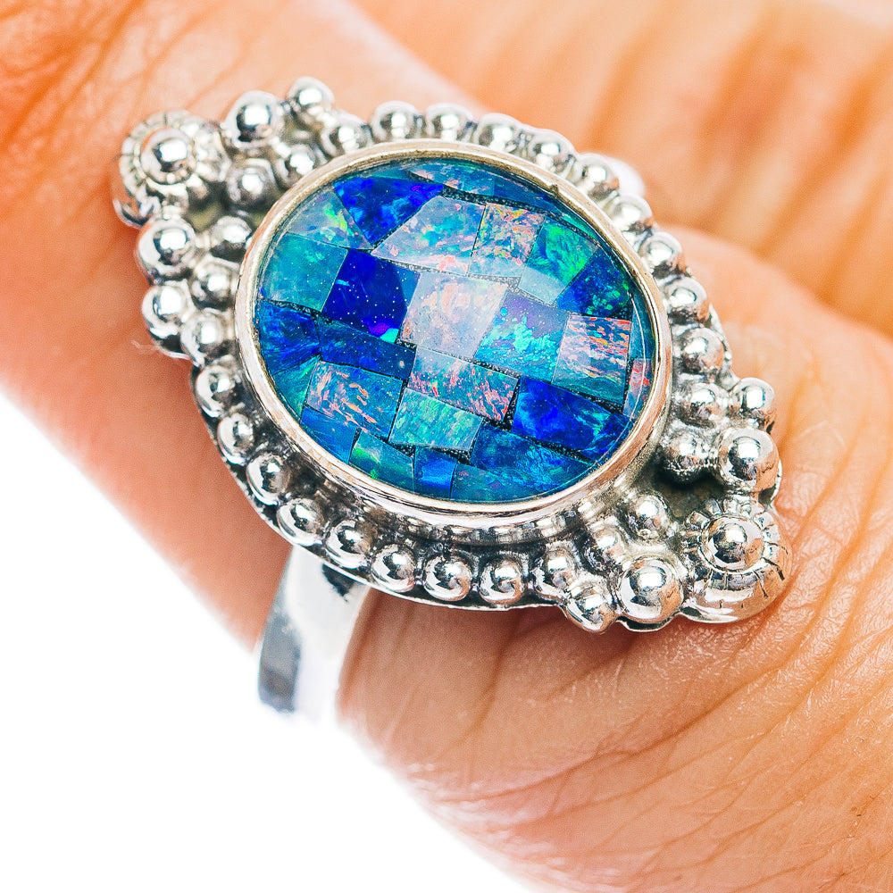 Southwestern Style Mosaic Opal Ring Size 7 (.925 Sterling Silver)