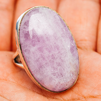 Oval kunzite gemstone ring, .925 sterling silver bezel, purple cabochon, size 10