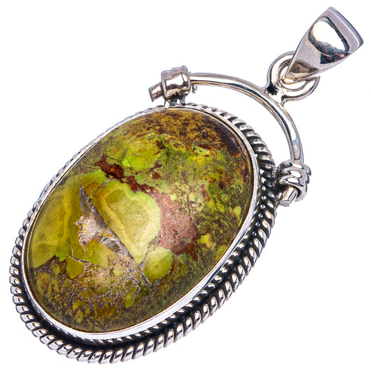 Sterling silver Gaspeite pendant with oval cabochon, rope-edged bezel, top bail loop.