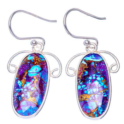 Oval turquoise spiny oyster earrings on sterling silver lever-back hooks, vivid blue/purple