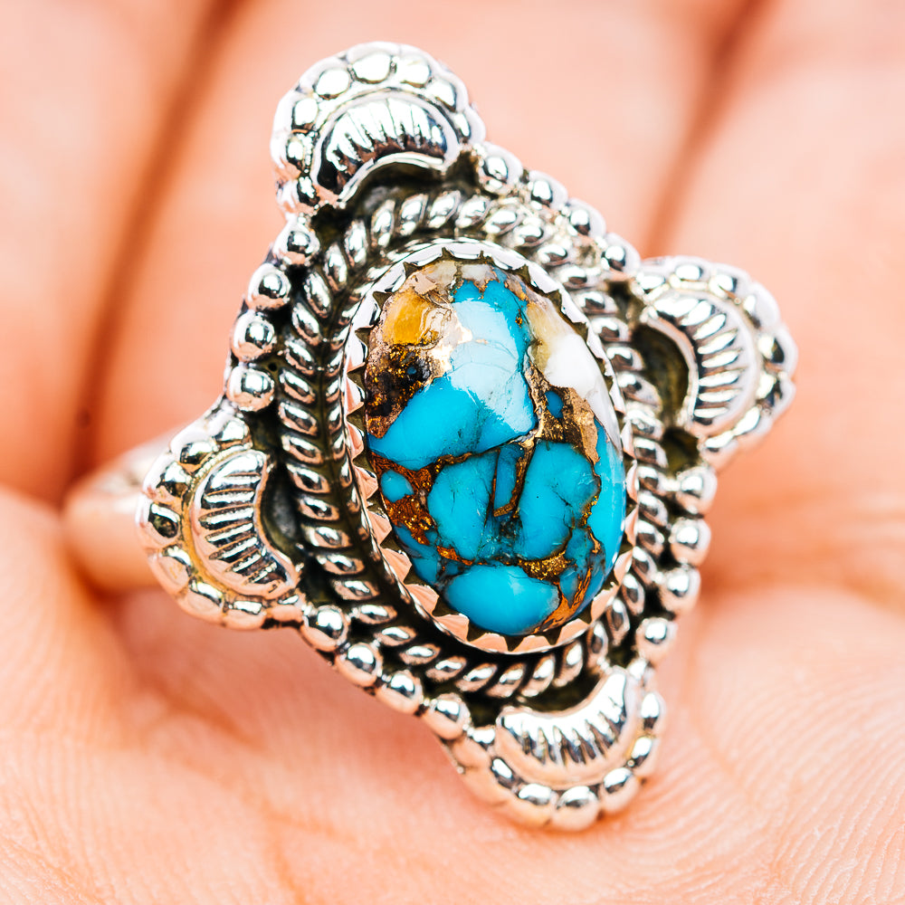 Blue Copper Turquoise Ring Size 8 (.925 Sterling Silver)