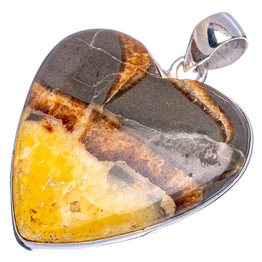 Septarian Nodule Heart Pendant 1 5/8" (925 Sterling Silver) P43336