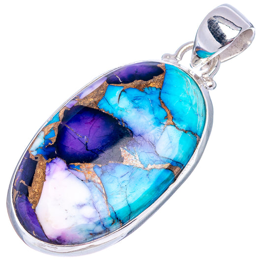 Sterling silver pendant with oval turquoise-and-purple stone cabochon