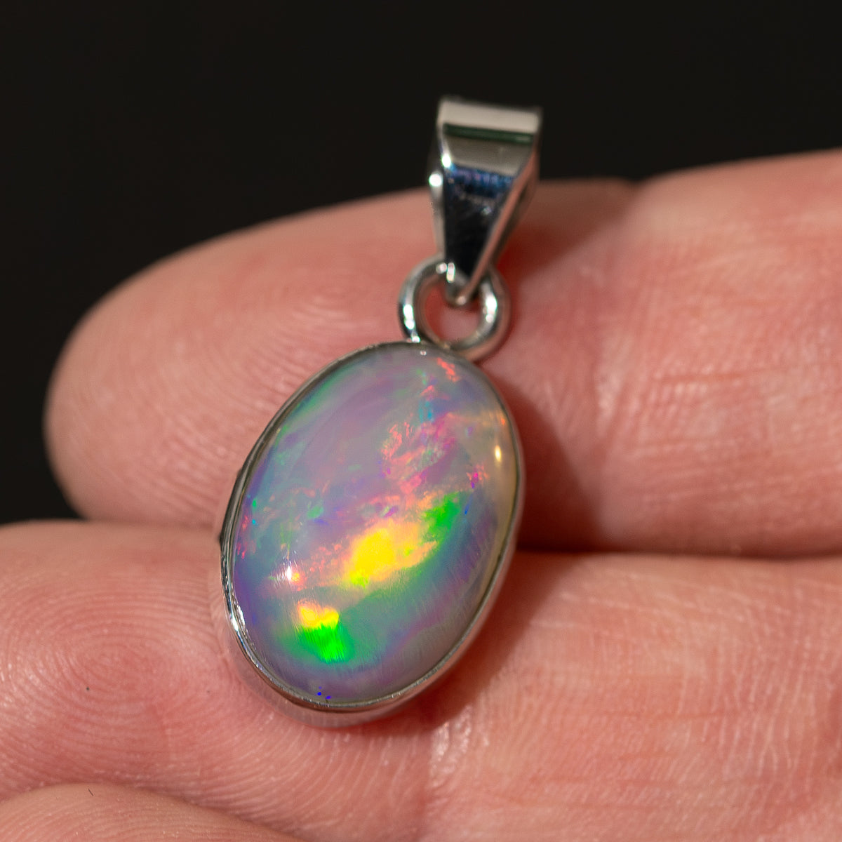 Premium Ethiopian Water Opal Pendant 1 1/8" (.925 Sterling Silver)