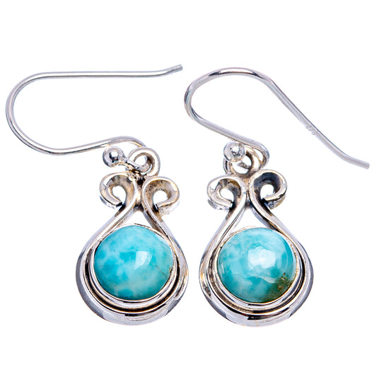Larimar drop earrings in .925 sterling silver, blue teardrop stones with ornate scrolls