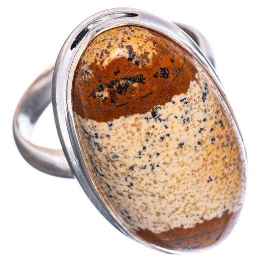 Oval picture jasper cabochon sterling silver ring, side view, size 9