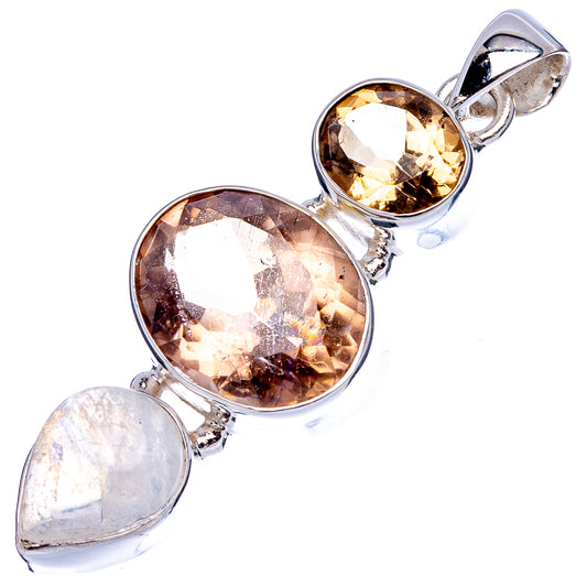 Sterling silver pendant with faceted oval and round stones plus teardrop moonstone, top loop