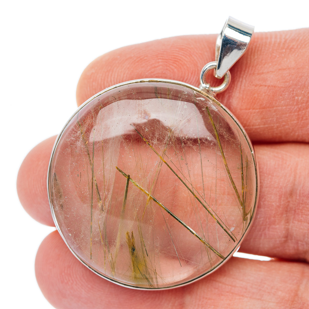 Premium Green Rutilated Quartz Pendant 1 3/4" (.925 Sterling Silver)