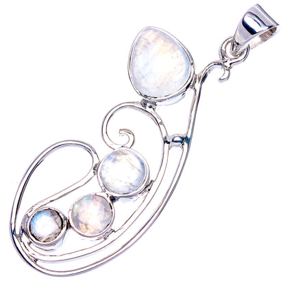 Sterling silver rainbow moonstone pendant with oval center stone and curved frame, loop top