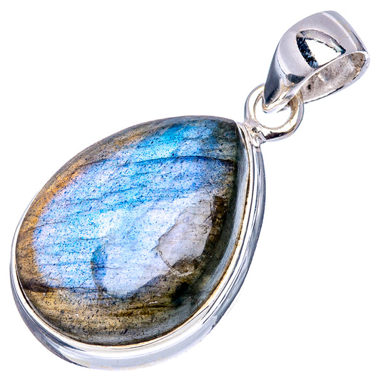 Sterling silver labradorite teardrop pendant with blue and gold flash and top bail
