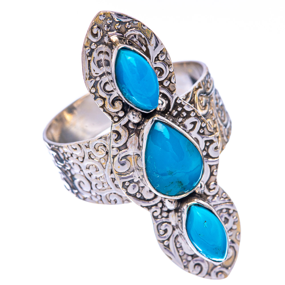 925 sterling silver statement ring with three turquoise oval cabochons and filigree bands