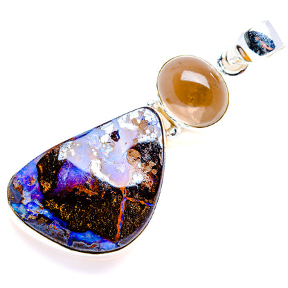 Boulder Opal, Smoky Quartz Pendant 1 7/8" (925 Sterling Silver) PD38194