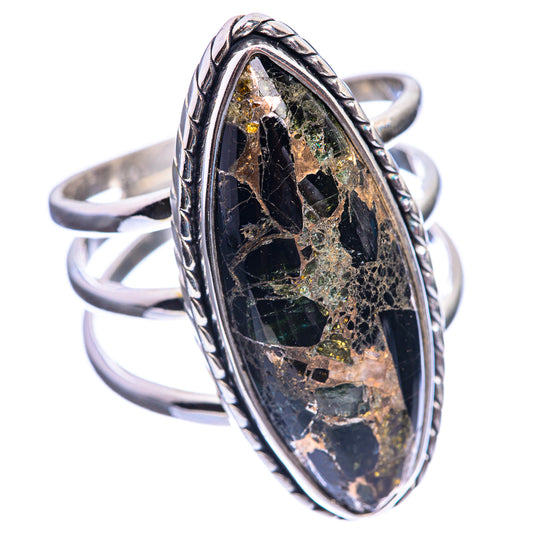 Large Copper Black Onyx 925 Sterling Silver Ring Size 9.5