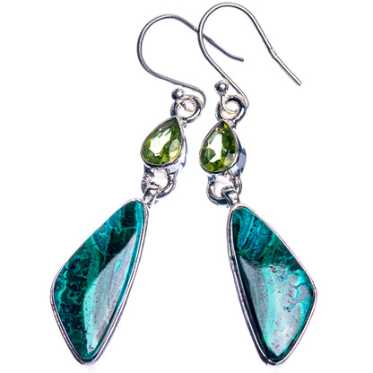 Malachite In Chrysocolla, Peridot 925 Sterling Silver Earrings 2 1/8"