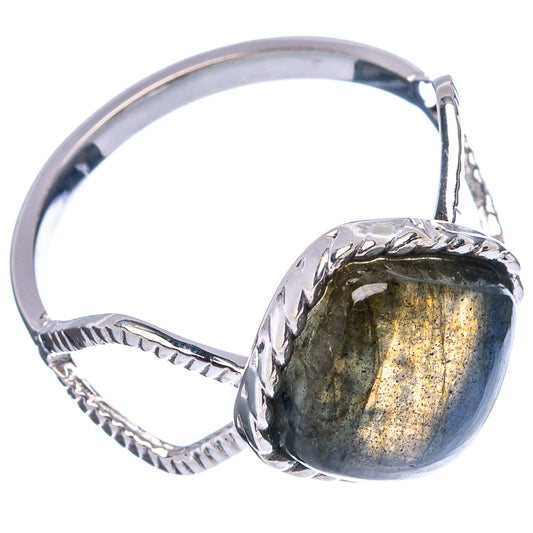 Sterling silver labradorite ring, oval dark stone with rope-texture band