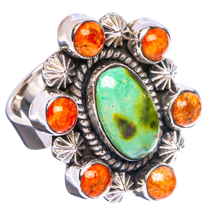 Sonoran Gold Turquoise Native Style, Sponge Coral Ring Size 7 Adjustable (.925 Sterling Silver) Exclusive