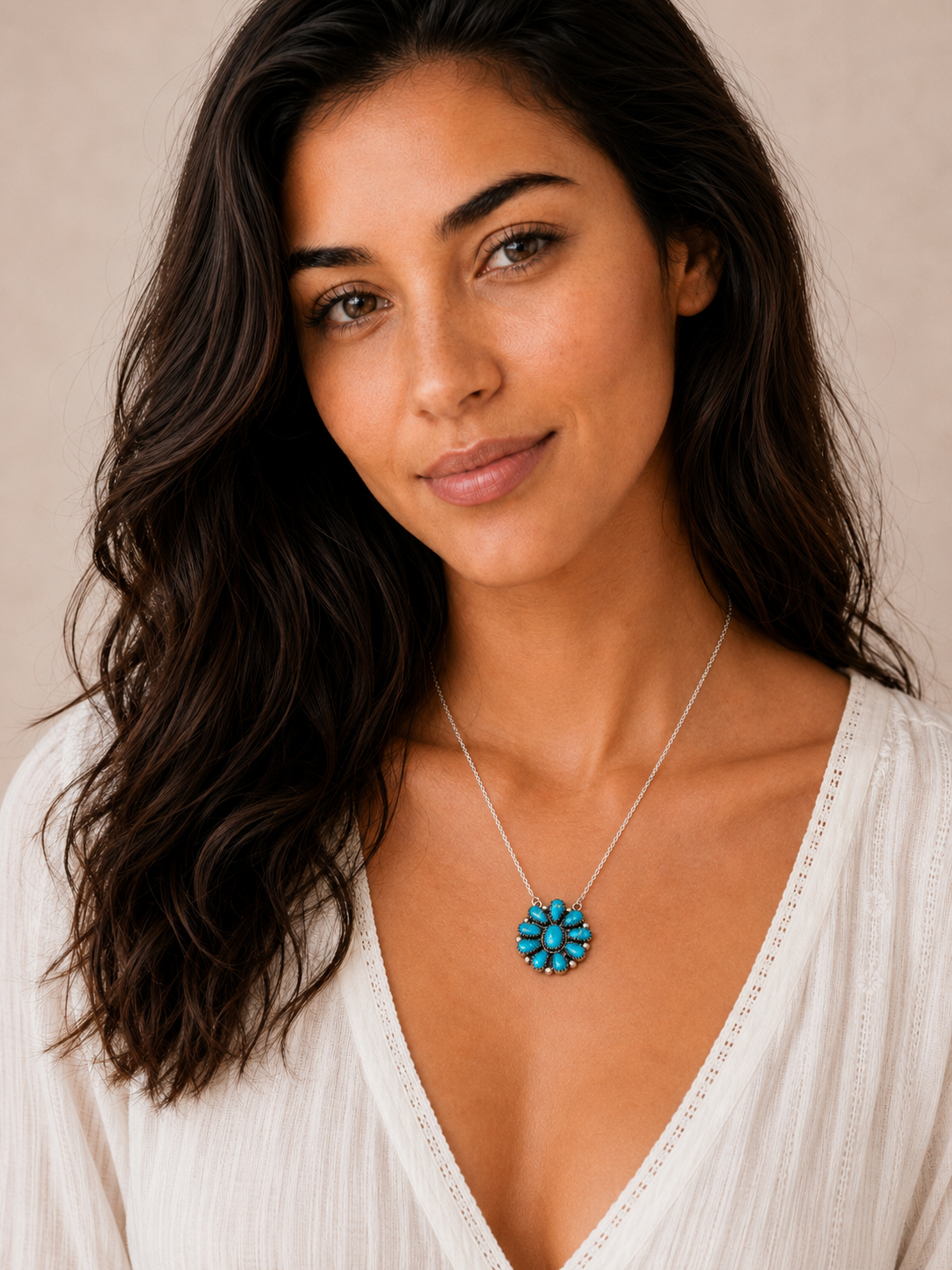 Southwestern Style White Water Turquoise Necklace 17 to 19" (.925 Sterling Silver)