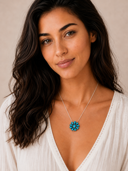 Southwestern Style White Water Turquoise Necklace 17 to 19" (.925 Sterling Silver)