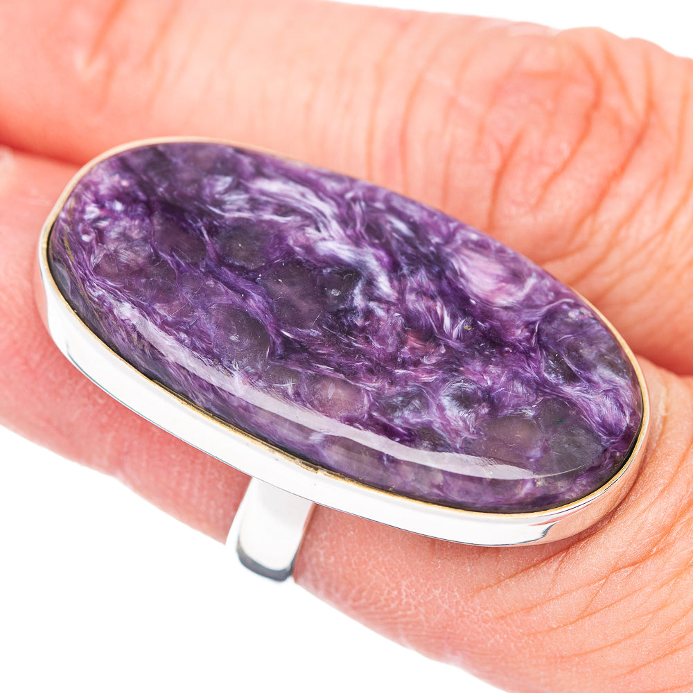 Large Premium Charoite Ring Size 6 Adjustable (.925 Sterling Silver)