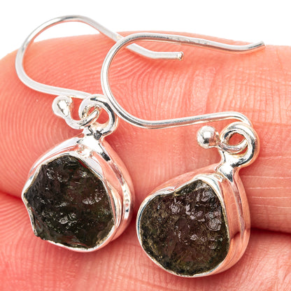 Rare Raw Moldavite Earrings 1 1/8" (.925 Sterling Silver)