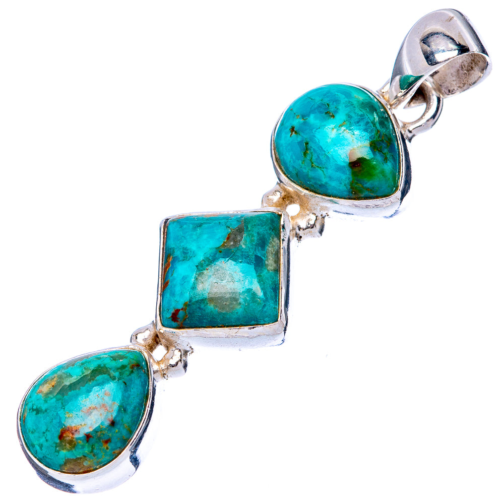 Sterling silver turquoise pendant with oval and square stones, side view with top loop