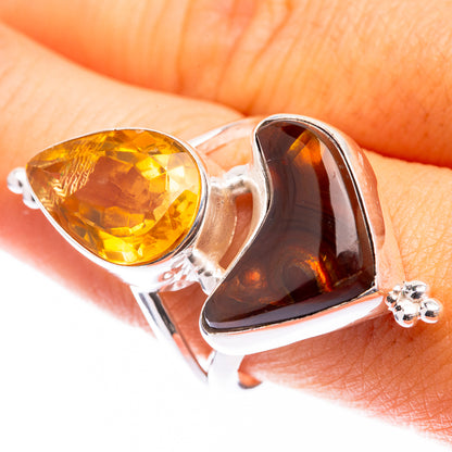 Large Mexican Fire Agate, Citrine Ring Size 9 (925 Sterling Silver) R141395
