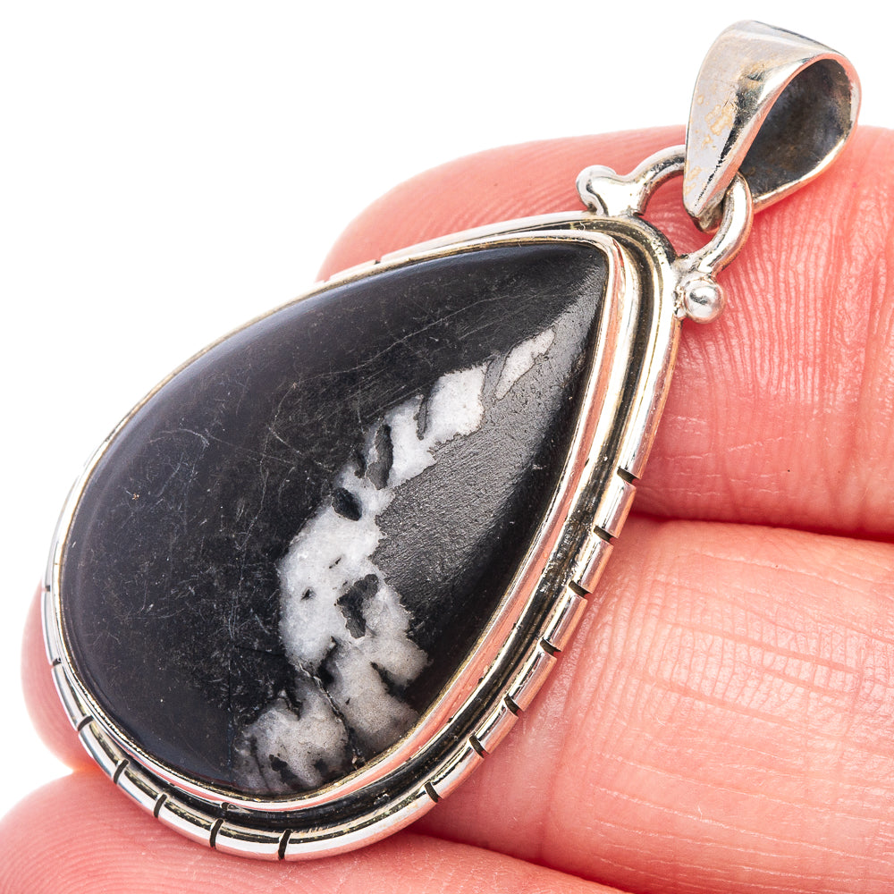 Teardrop pinolith jasper pendant in sterling silver with bail, textured stone pattern