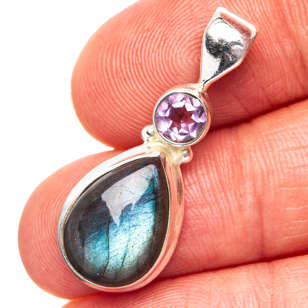 Labradorite, Amethyst Pendant 1 1/4" (.925 Sterling Silver)